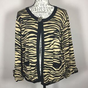 Zebra print knit cardigan button closure button cuff detail 2 pockets animal L
